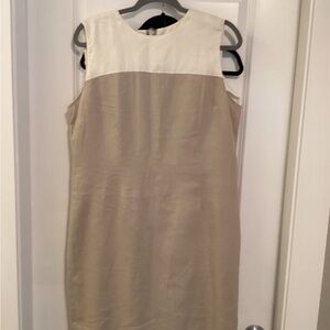 Sleeveless Colorblock Shift Dress in Cream and Tan